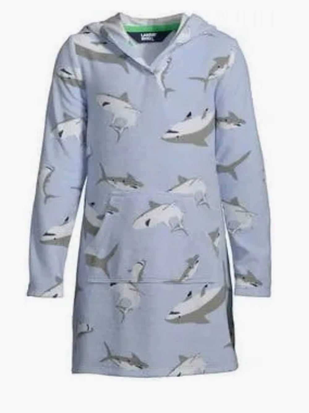 Lands' End Light Blue Shark-Print Hooded Swim Coverup